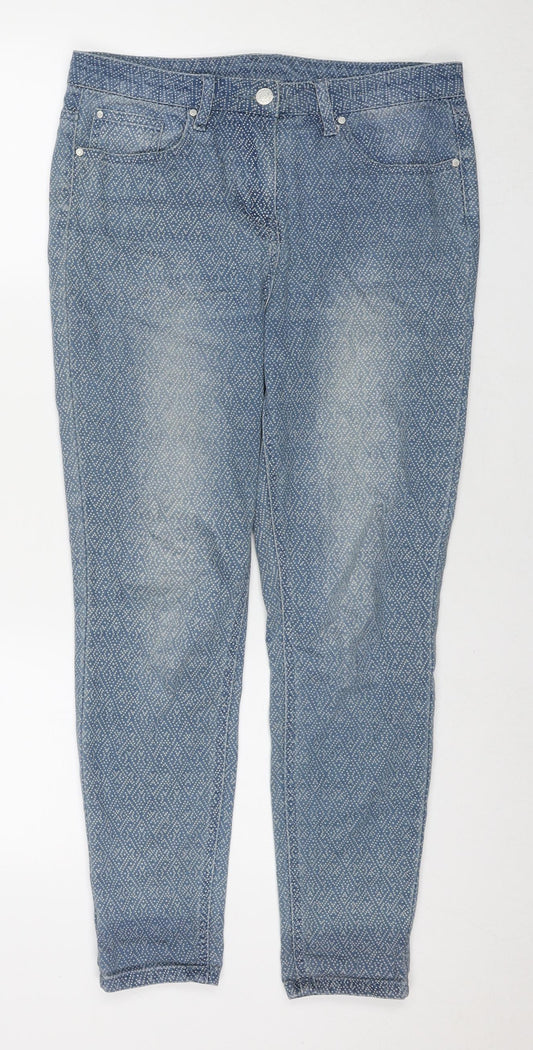 George Womens Blue Polka Dot Cotton Skinny Jeans Size 12 L26 in Regular Zip