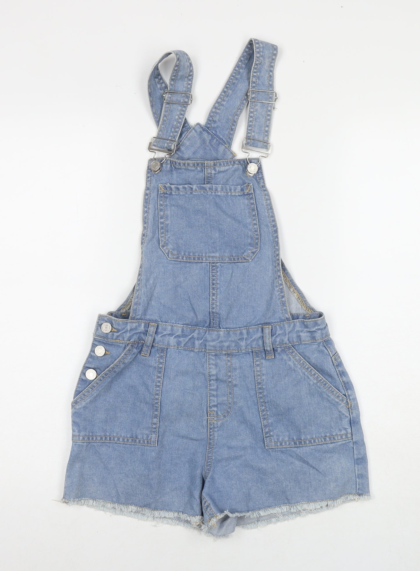 New Look Womens Blue Cotton Dungaree Shorts Shorts Size 6 L3 in Regular Button