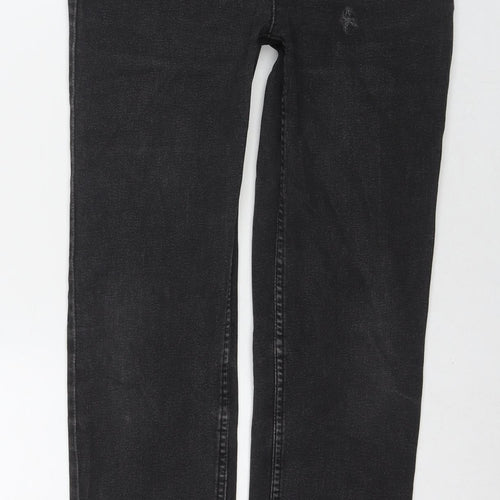 Marks and Spencer Womens Black Cotton Straight Jeans Size 12 L28 in Regular Zip