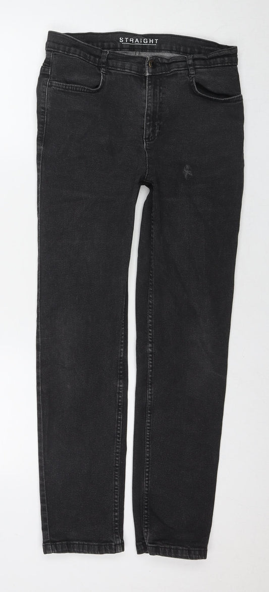 Marks and Spencer Womens Black Cotton Straight Jeans Size 12 L28 in Regular Zip