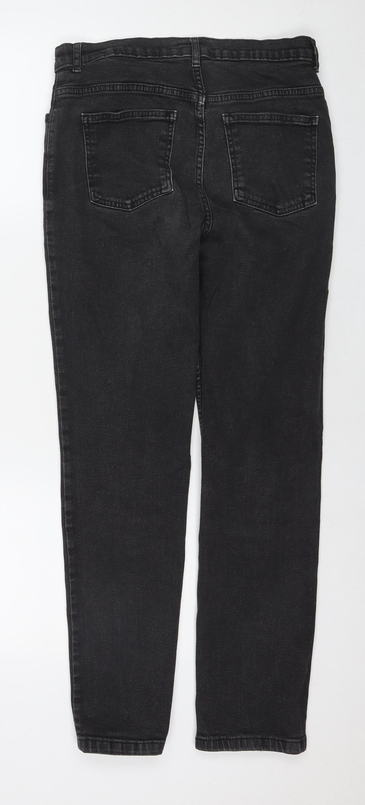 Marks and Spencer Womens Black Cotton Straight Jeans Size 12 L28 in Regular Zip