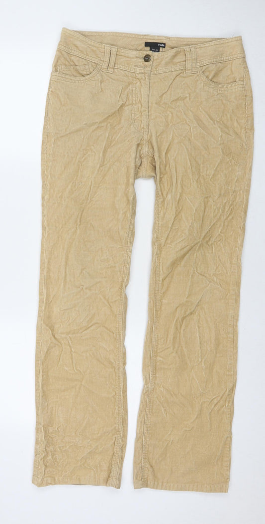 H&M Womens Beige Cotton Trousers Size 12 L30 in Regular Zip