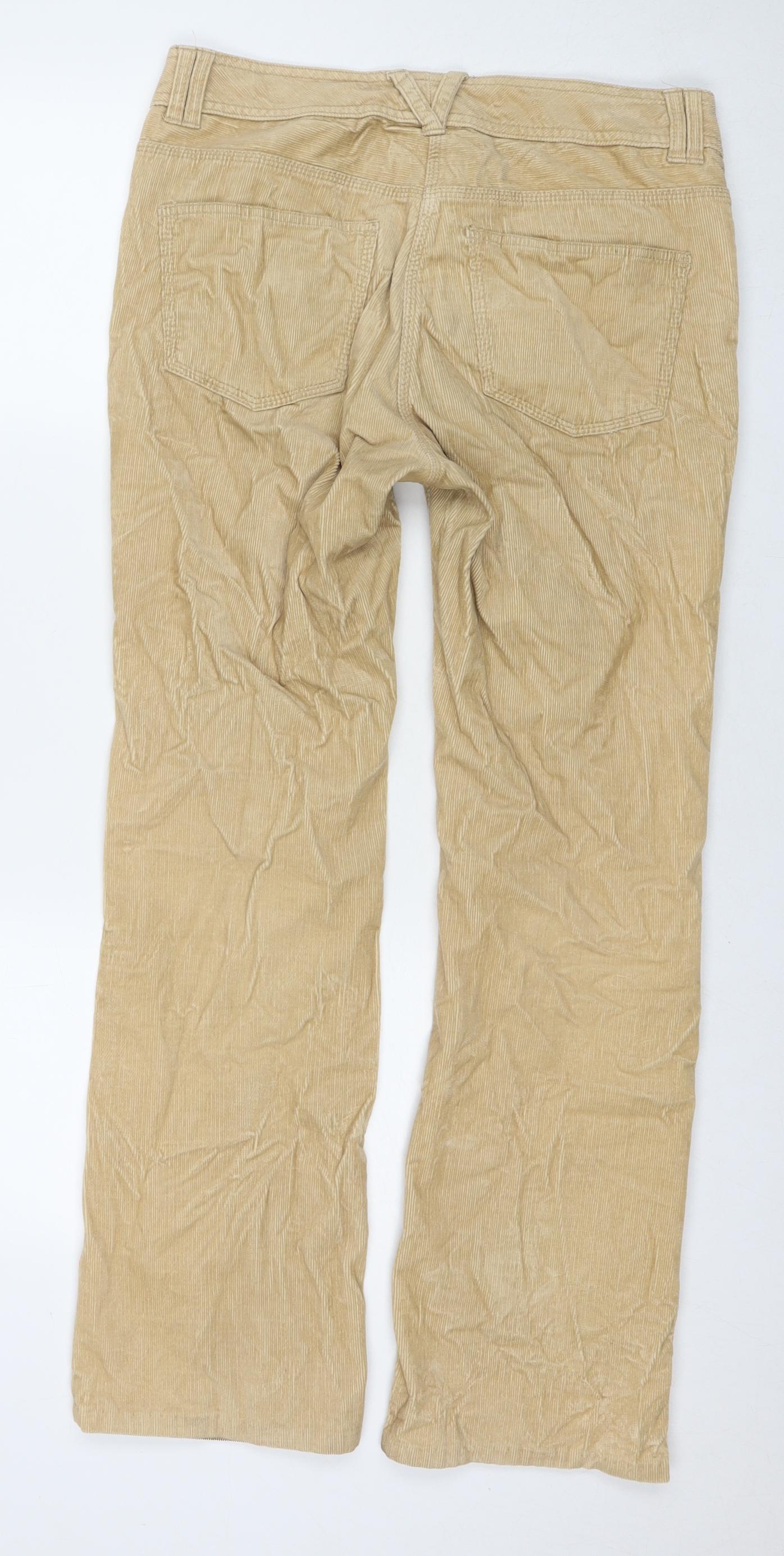 H&M Womens Beige Cotton Trousers Size 12 L30 in Regular Zip