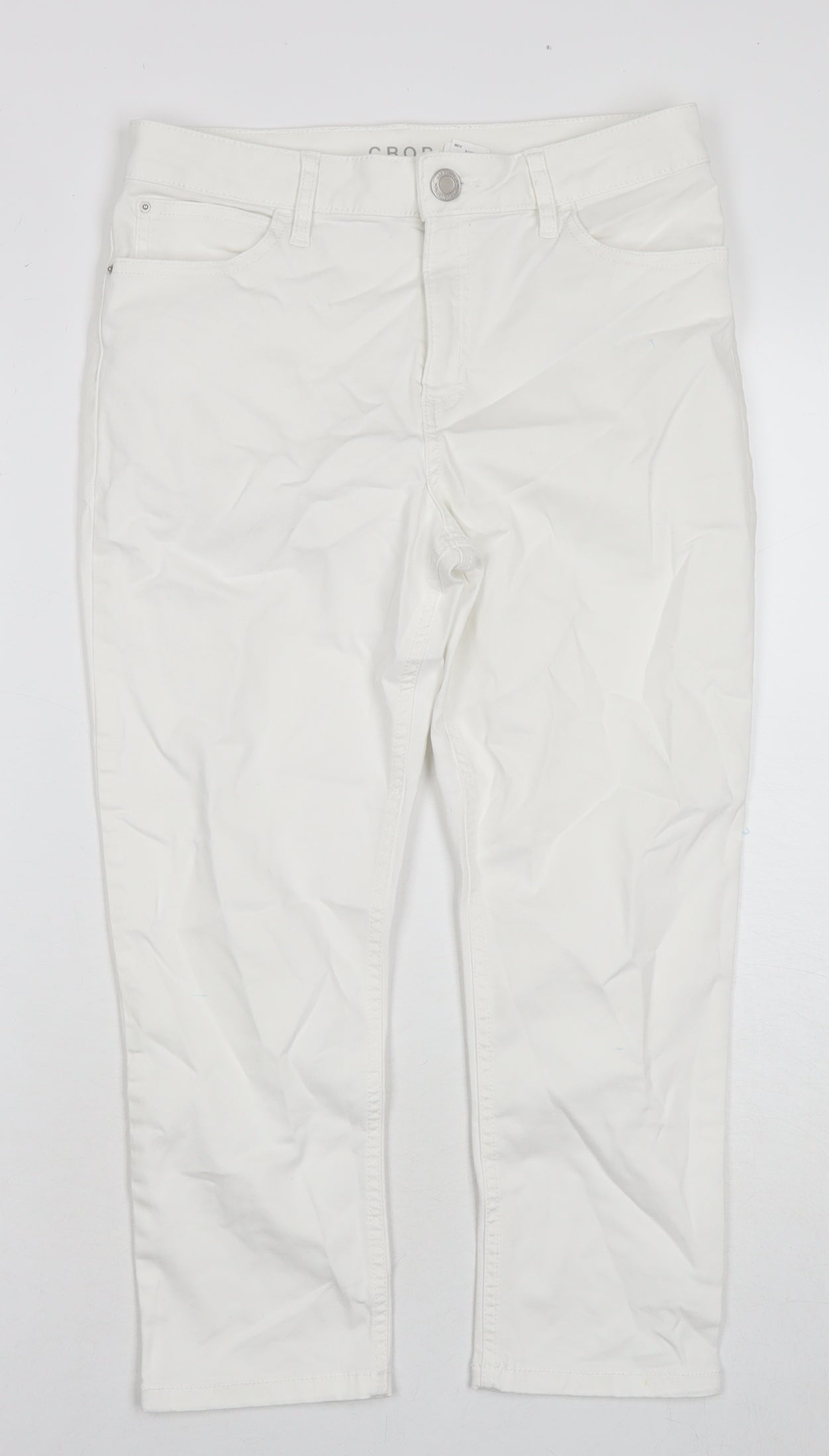 Marks and Spencer Womens White Cotton Cropped Jeans Size 10 L21 in Regular Zip