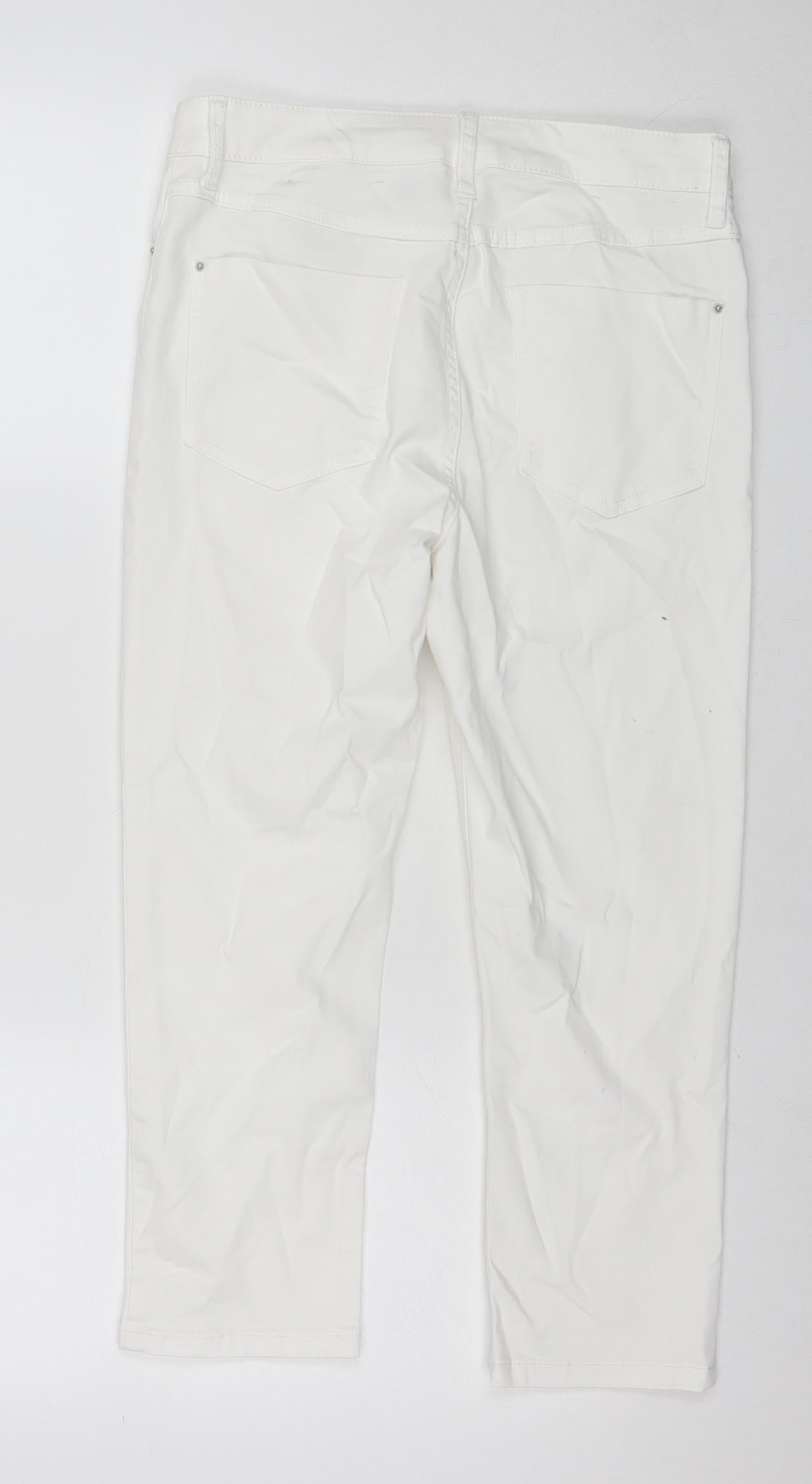 Marks and Spencer Womens White Cotton Cropped Jeans Size 10 L21 in Regular Zip