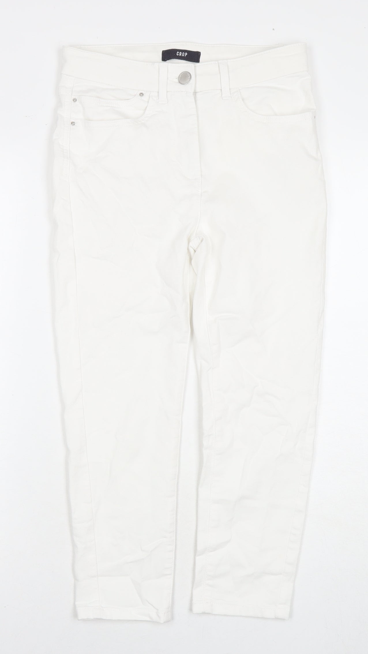 Marks and Spencer Womens White Cotton Cropped Jeans Size 10 L22 in Regular Zip