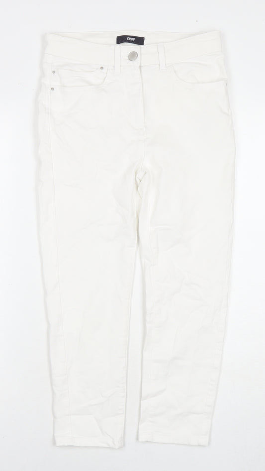 Marks and Spencer Womens White Cotton Cropped Jeans Size 10 L22 in Regular Zip