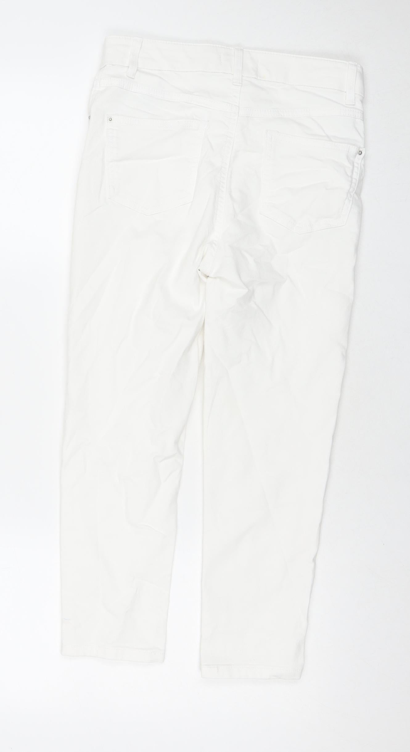 Marks and Spencer Womens White Cotton Cropped Jeans Size 10 L22 in Regular Zip