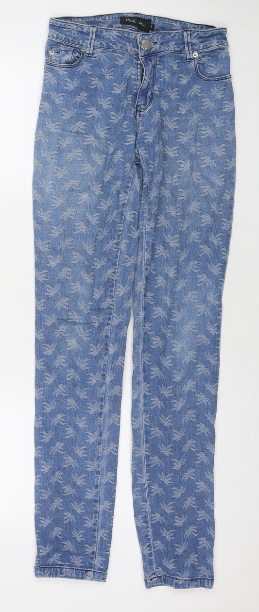 Kill Jeans Womens Blue Floral Cotton Skinny Jeans Size 10 L31 in Regular Zip