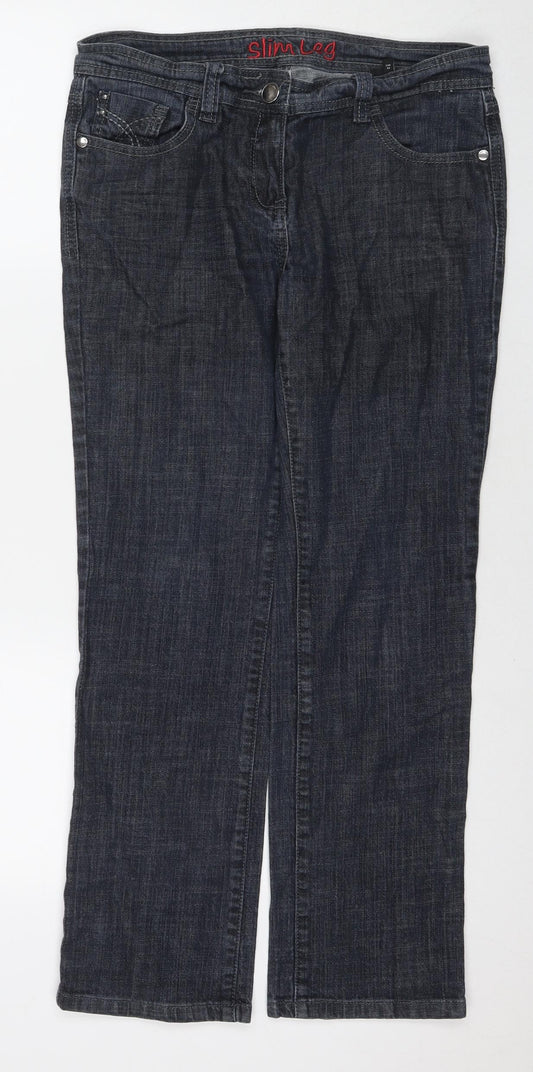 NEXT Womens Blue Cotton Straight Jeans Size 12 L27 in Regular Zip