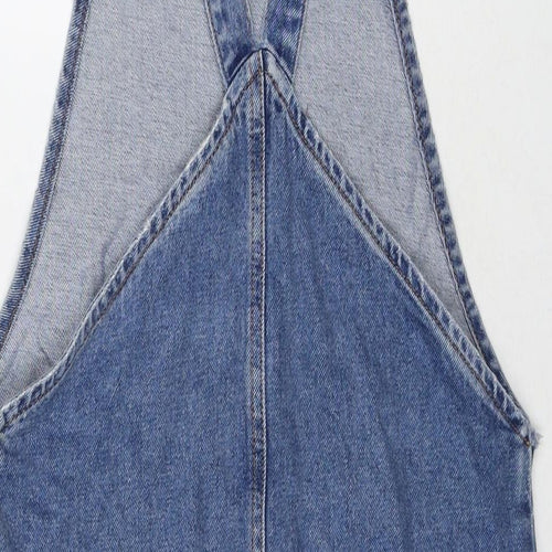 Topshop Womens Blue Cotton Pinafore/Dungaree Dress Size 10 Square Neck Button