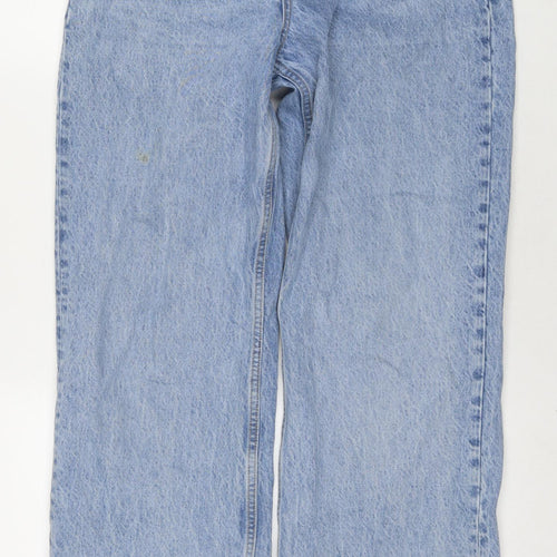 Zara Womens Blue Polyester Blend Wide-Leg Jeans Size 12 L35 in Regular Zip