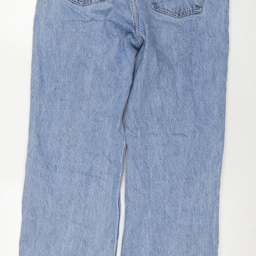 Zara Womens Blue Polyester Blend Wide-Leg Jeans Size 12 L35 in Regular Zip