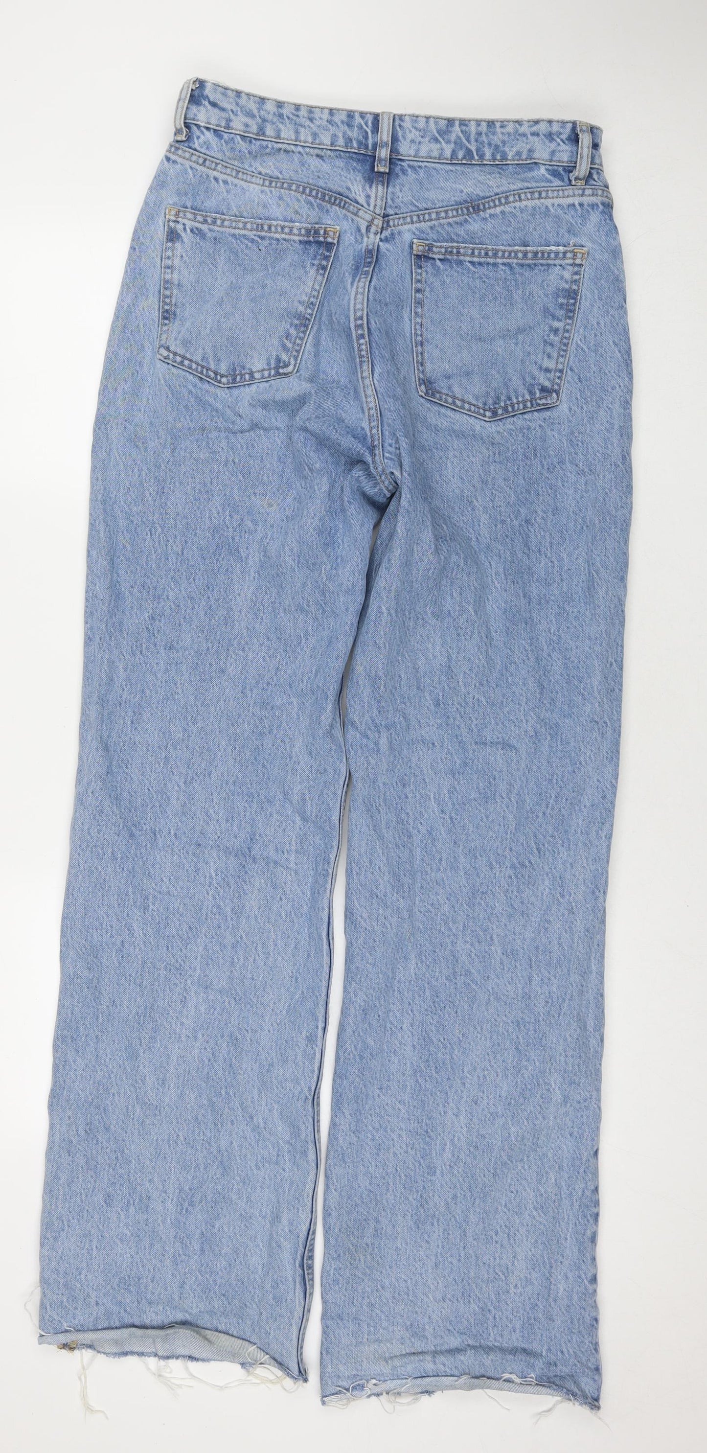 Zara Womens Blue Polyester Blend Wide-Leg Jeans Size 12 L35 in Regular Zip