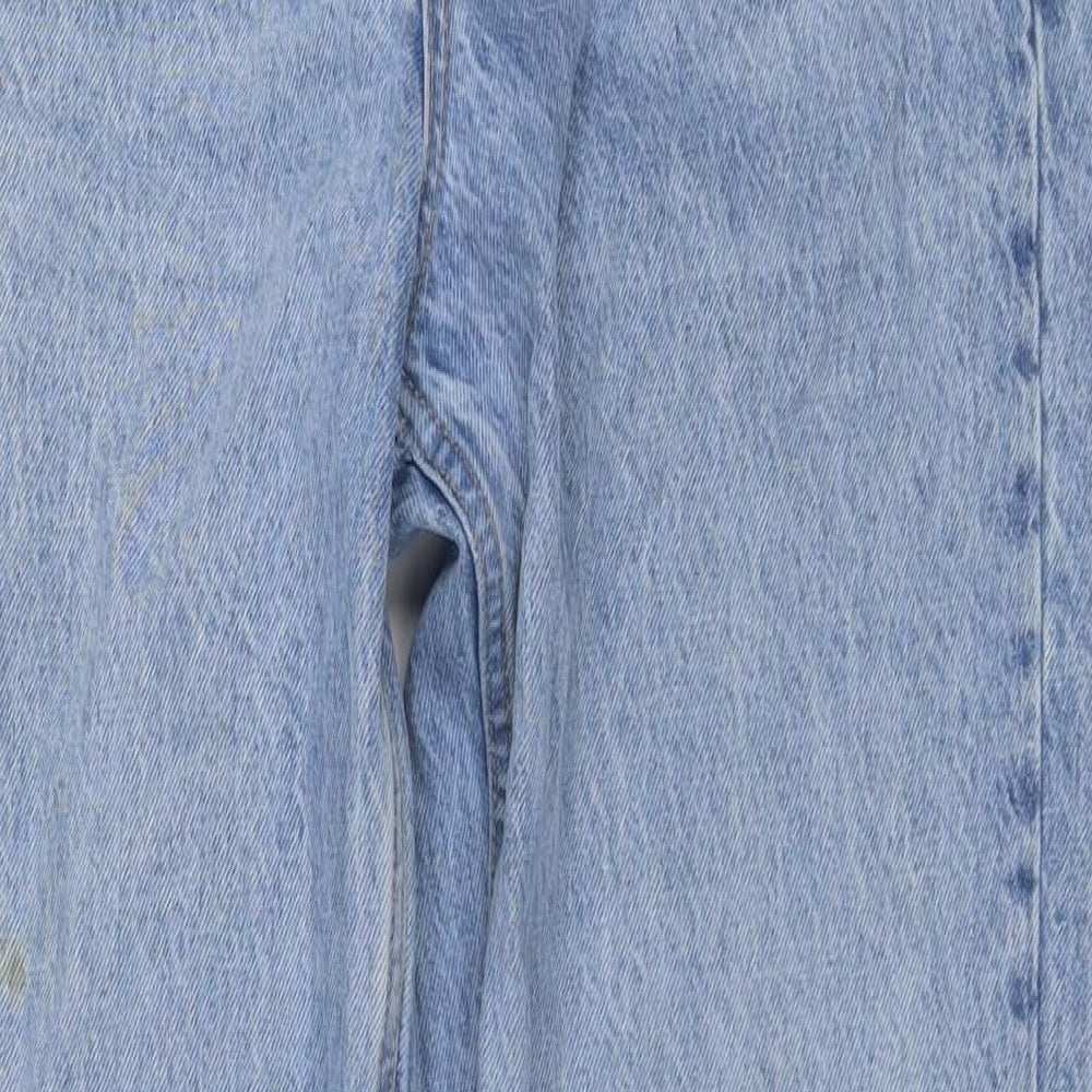 Zara Womens Blue Polyester Blend Wide-Leg Jeans Size 12 L35 in Regular Zip