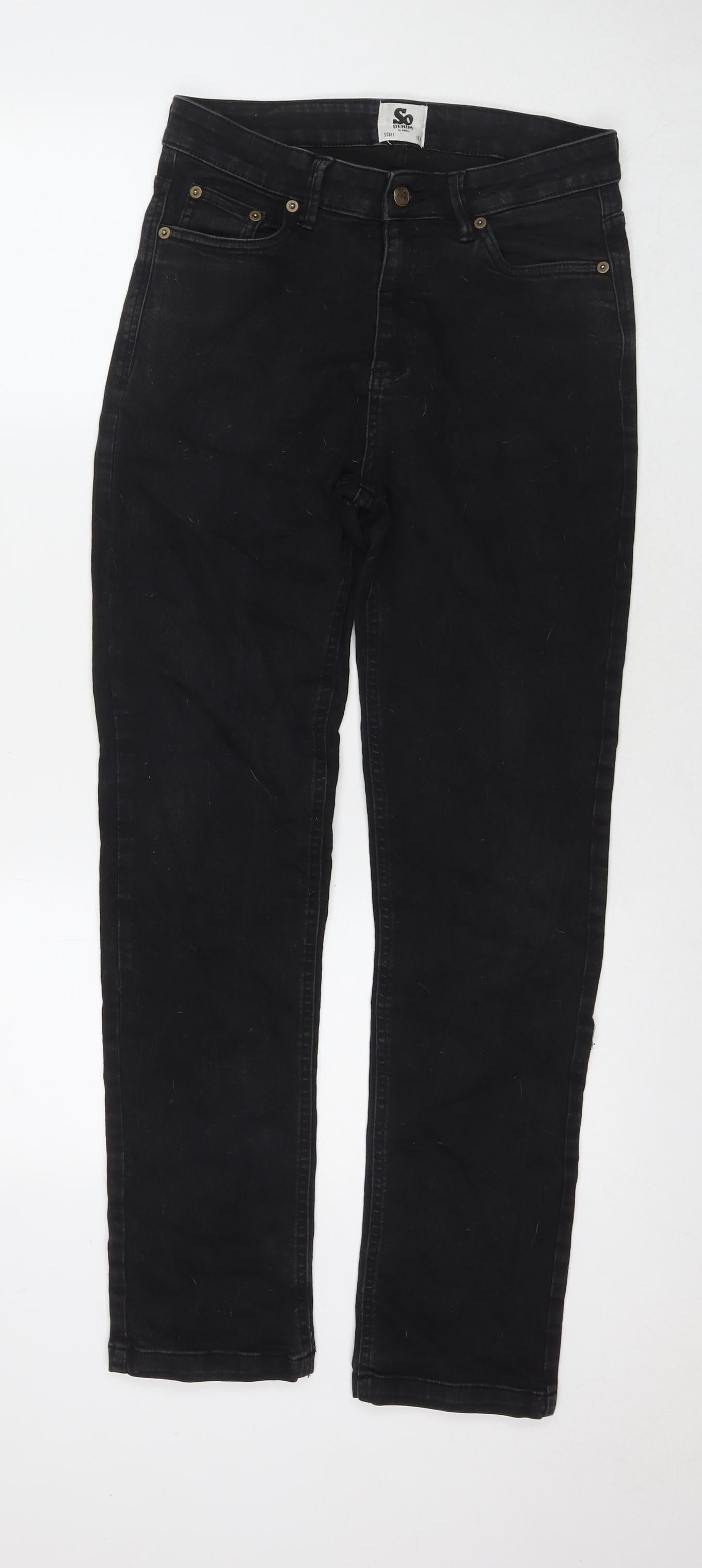 So Denim Womens Black Cotton Straight Jeans Size 12 L30 in Regular Zip