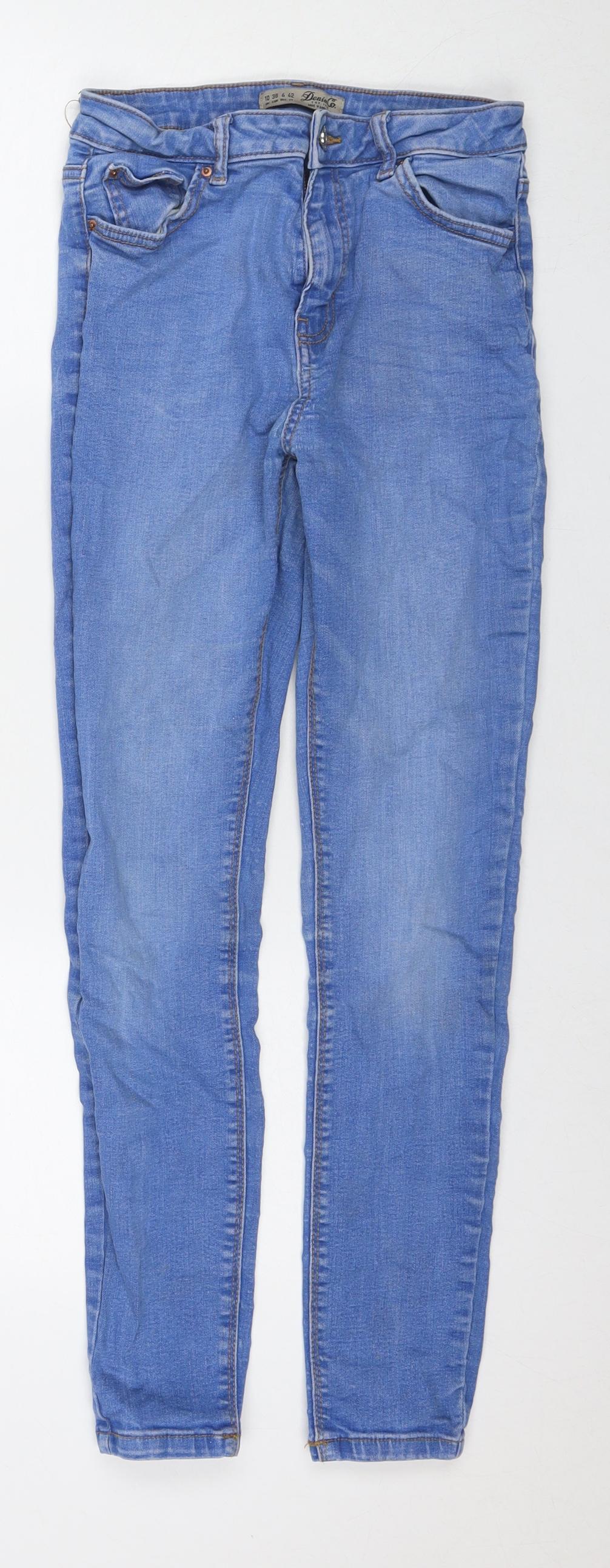 Denim & Co. Womens Blue Cotton Straight Jeans Size 10 L26 in Regular Zip