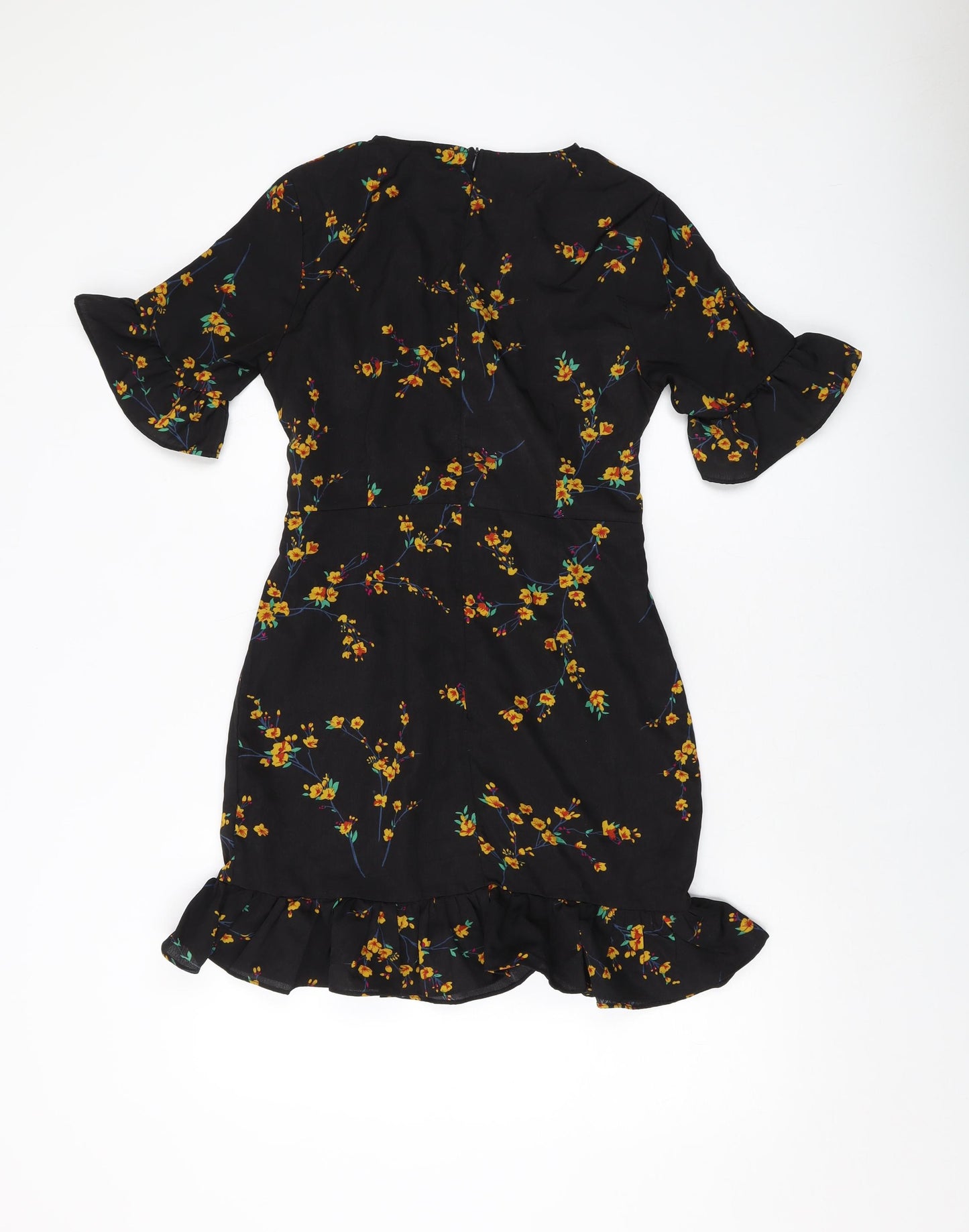 PRETTYLITTLETHING Womens Black Floral Polyester Mini Size 10 V-Neck Zip