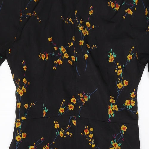 PRETTYLITTLETHING Womens Black Floral Polyester Mini Size 10 V-Neck Zip