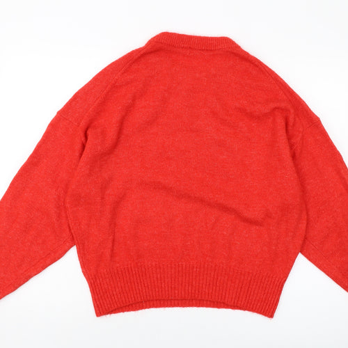 H&M Womens Red Round Neck Acrylic Pullover Jumper Size L