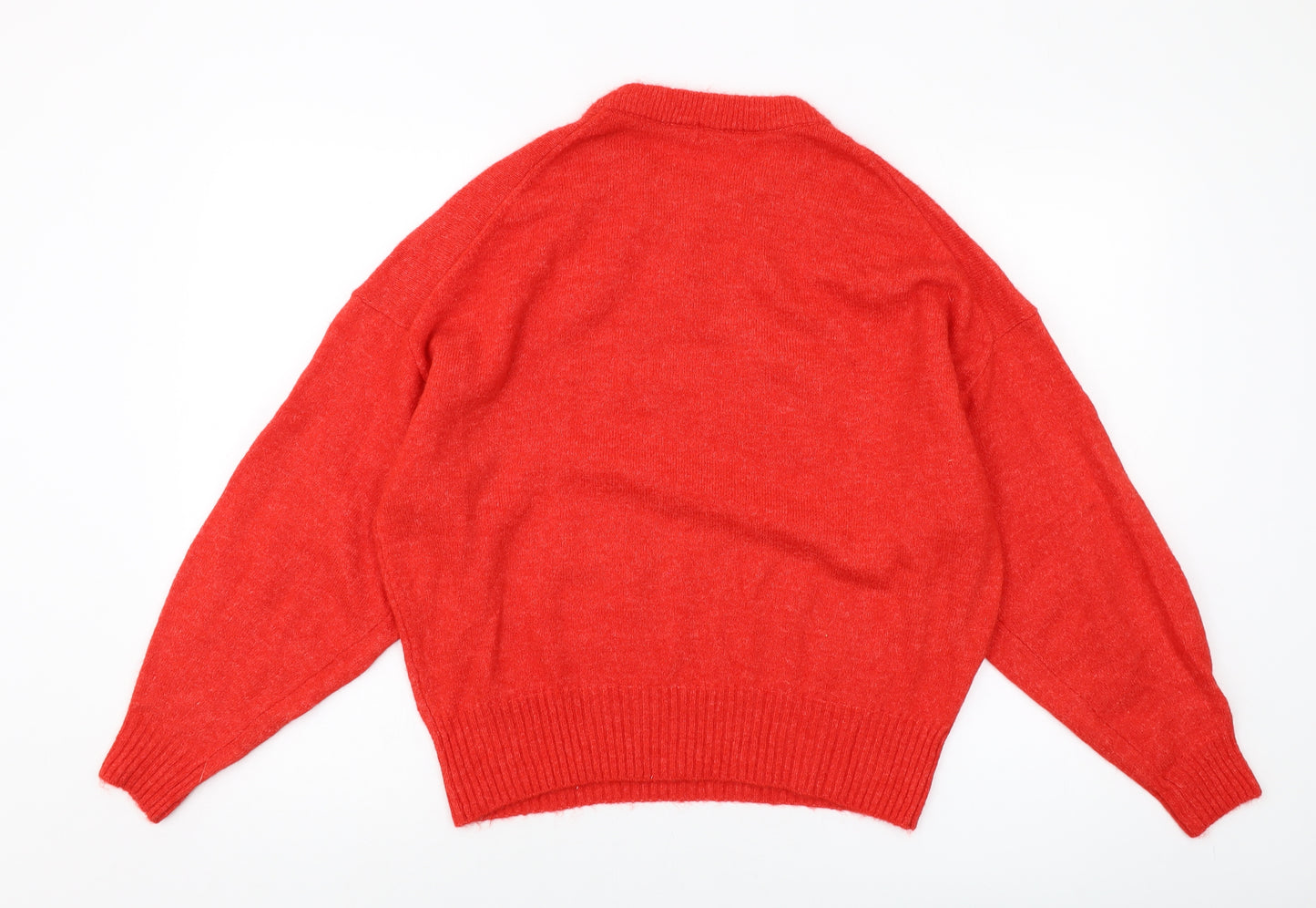 H&M Womens Red Round Neck Acrylic Pullover Jumper Size L