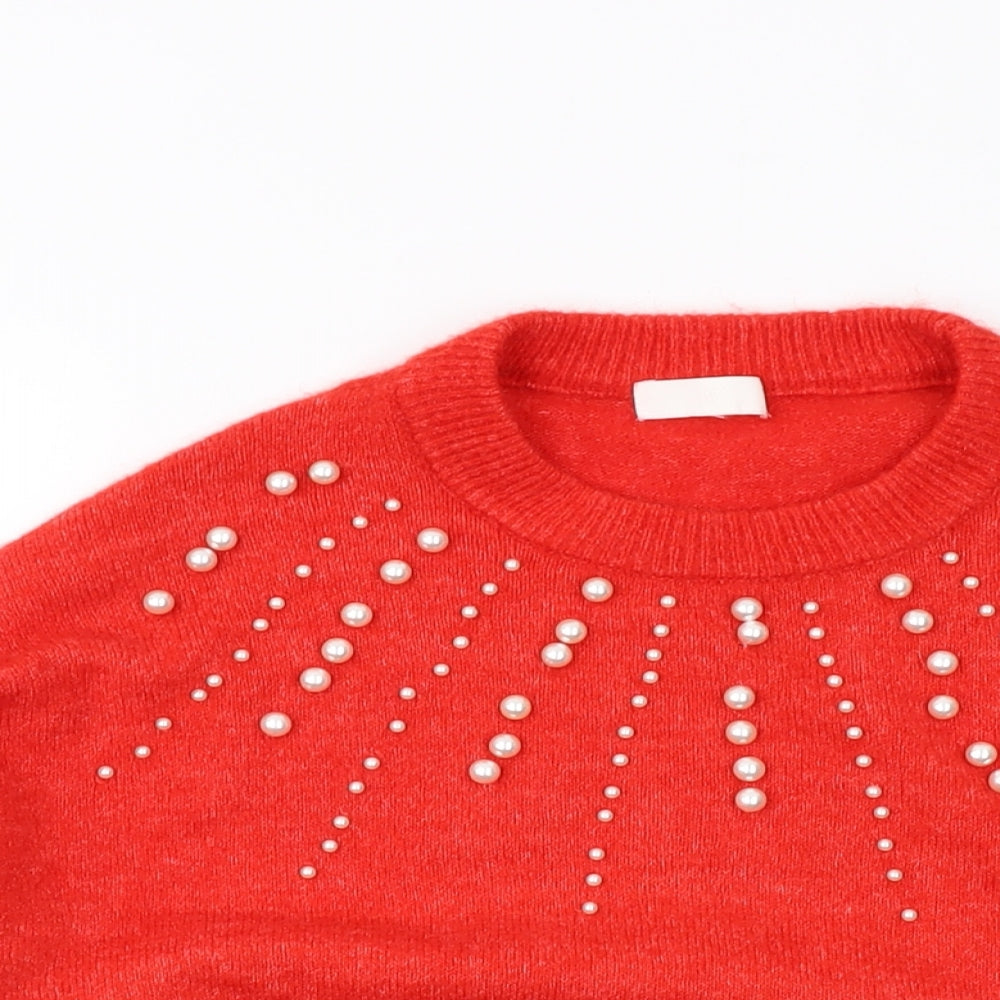 H&M Womens Red Round Neck Acrylic Pullover Jumper Size L