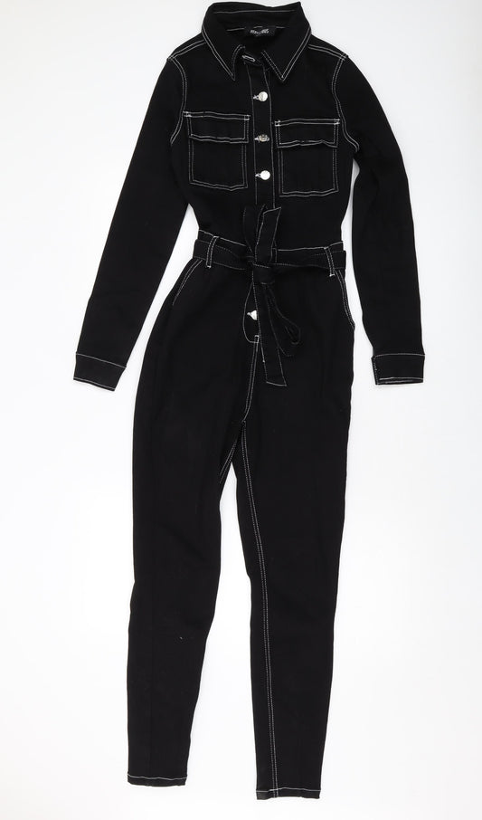 Rebellious Womens Black Cotton Jumpsuit One-Piece Size 6 L27 in Button