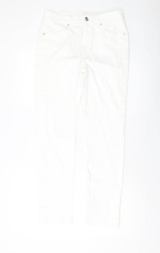 Marks and Spencer Womens Ivory Cotton Skinny Jeans Size 12 L29 in Slim Button