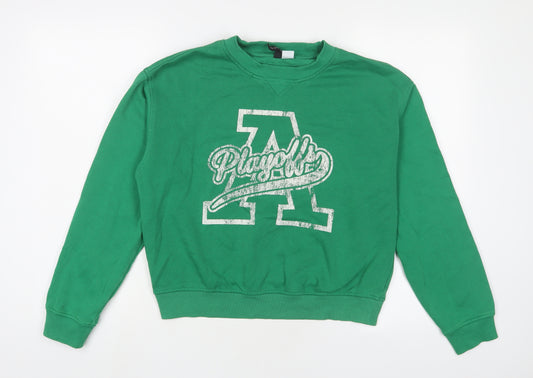 H&M Womens Green Cotton Pullover Sweatshirt Size M Pullover