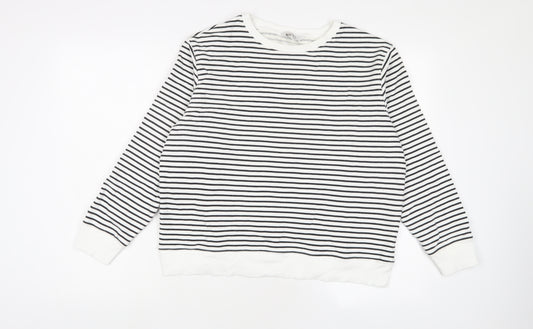 Marks and Spencer Womens White Striped Cotton Pullover Sweatshirt Size M Pullover