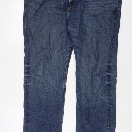 Marks and Spencer Mens Blue Cotton Straight Jeans Size 40 in L31 in Regular Zip