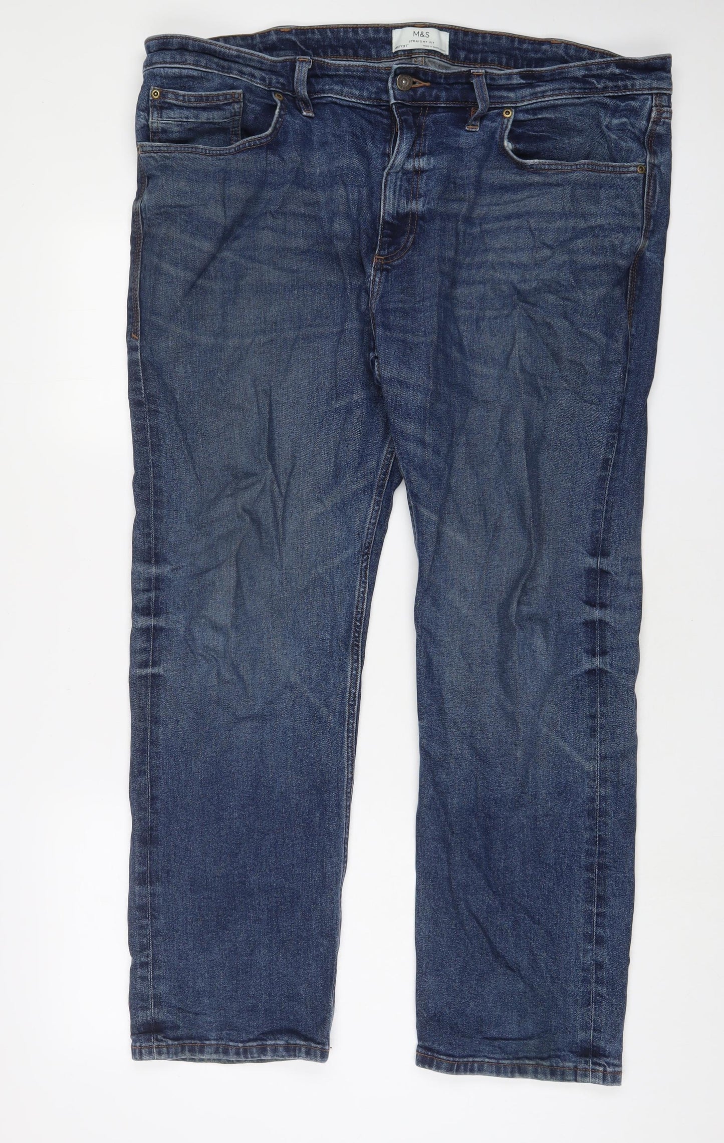 Marks and Spencer Mens Blue Cotton Straight Jeans Size 40 in L31 in Regular Zip