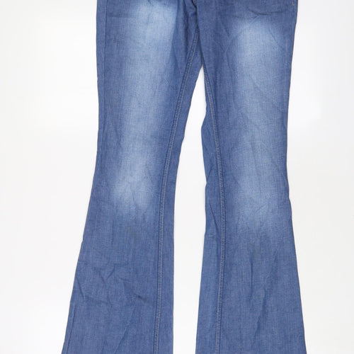 Miss Selfridge Womens Blue Cotton Flared Jeans Size 10 L33 in Regular Zip