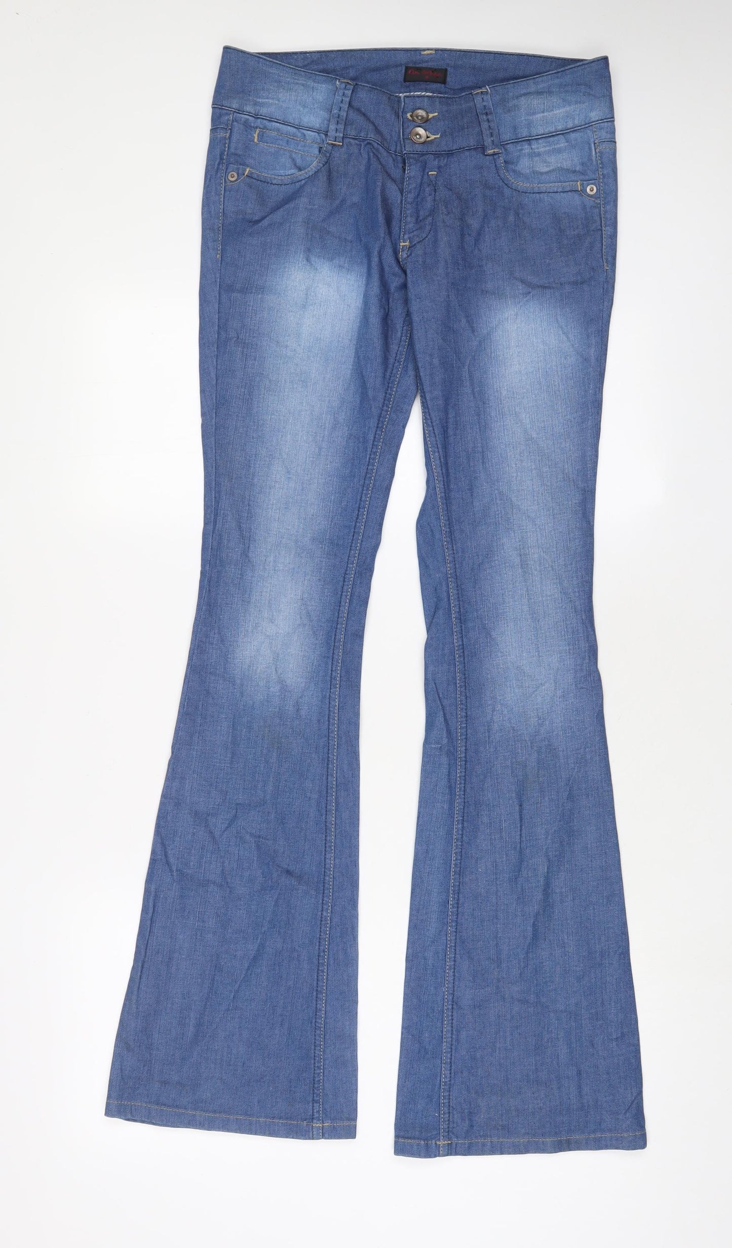 Miss Selfridge Womens Blue Cotton Flared Jeans Size 10 L33 in Regular Zip