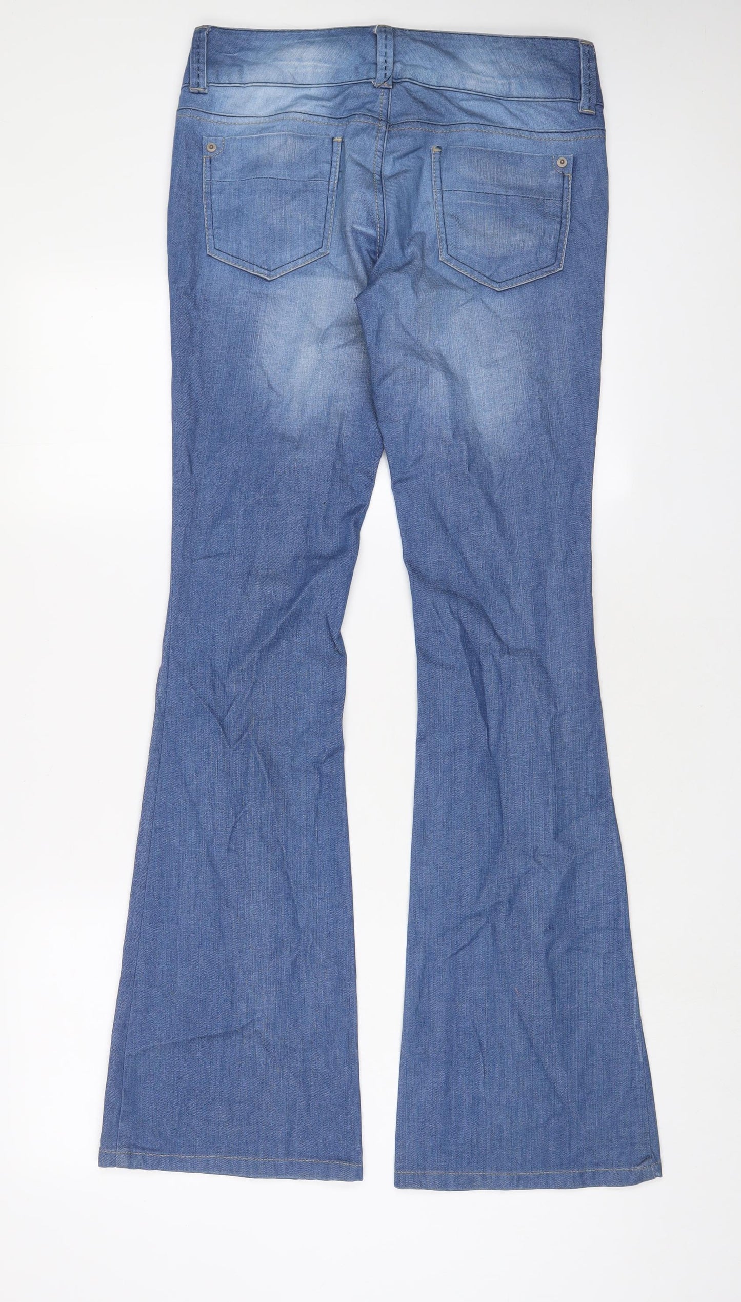 Miss Selfridge Womens Blue Cotton Flared Jeans Size 10 L33 in Regular Zip