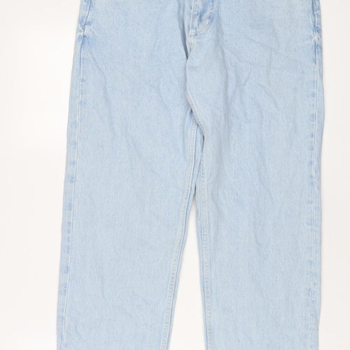 Pull&Bear Womens Blue Cotton Wide-Leg Jeans Size 10 L30 in Regular Zip