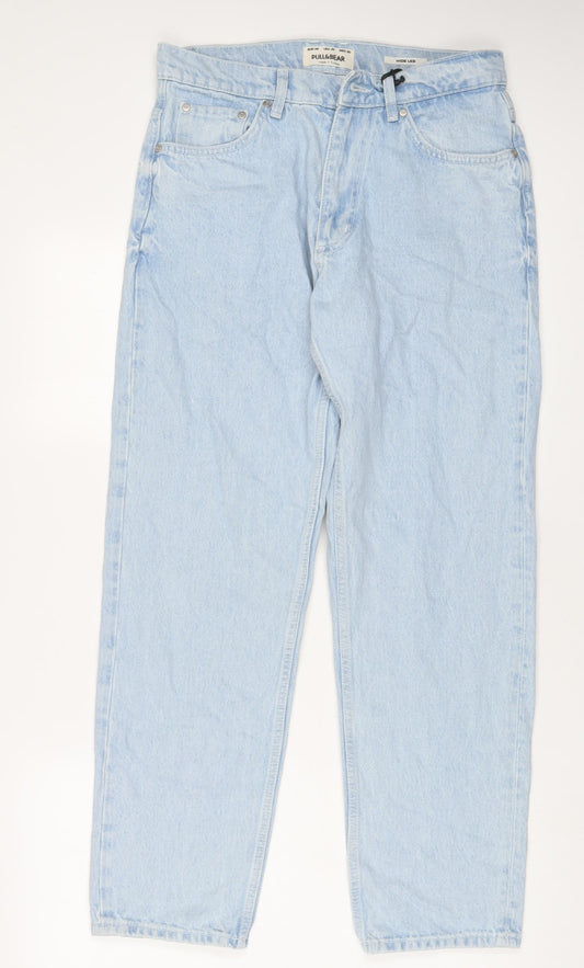 Pull&Bear Womens Blue Cotton Wide-Leg Jeans Size 10 L30 in Regular Zip