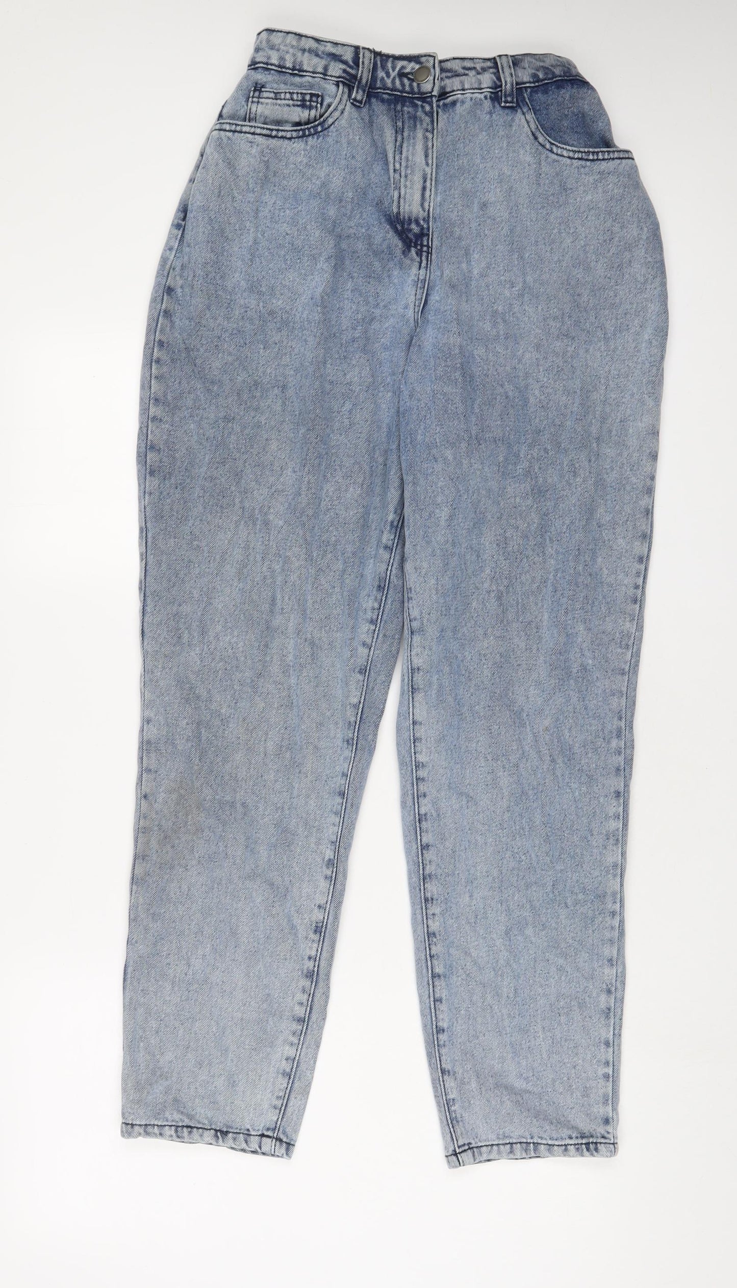 PRETTYLITTLETHING Womens Blue Cotton Straight Jeans Size 10 L29 in Regular Zip