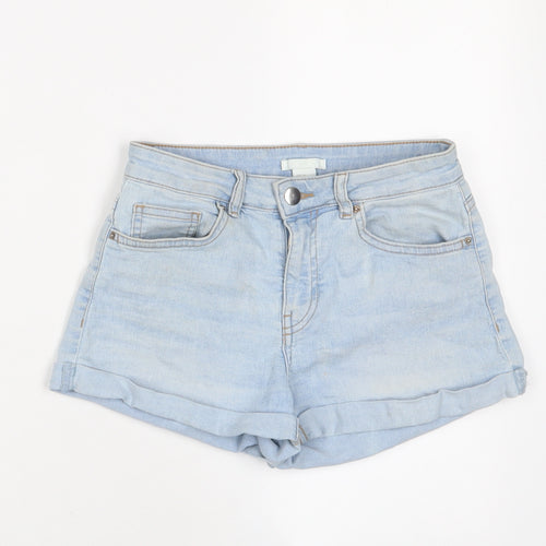 H&M Womens Blue Cotton Basic Shorts Size 6 Regular Zip