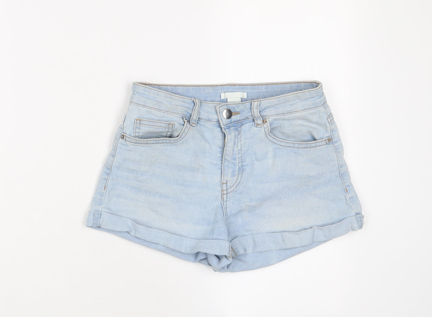 H&M Womens Blue Cotton Basic Shorts Size 6 Regular Zip