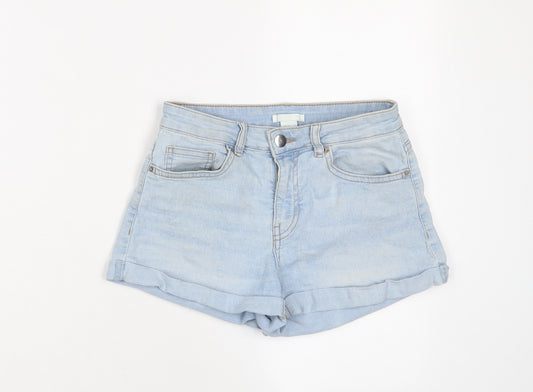 H&M Womens Blue Cotton Basic Shorts Size 6 Regular Zip