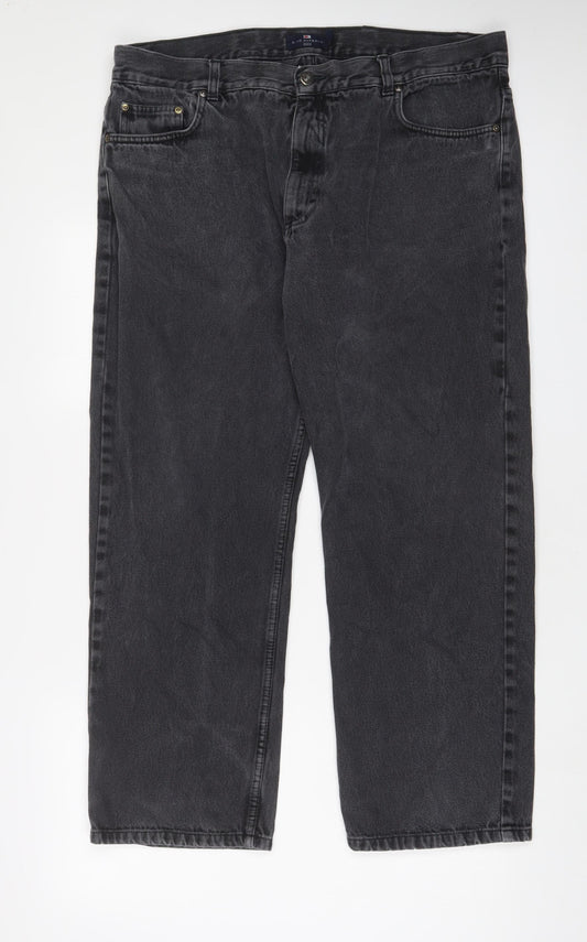 Blue Harbour Mens Grey Cotton Straight Jeans Size 40 in L29 in Regular Zip - Short Leg