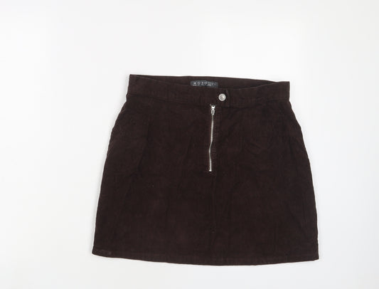 Denim & Co. Womens Brown Cotton A-Line Skirt Size 14 Zip