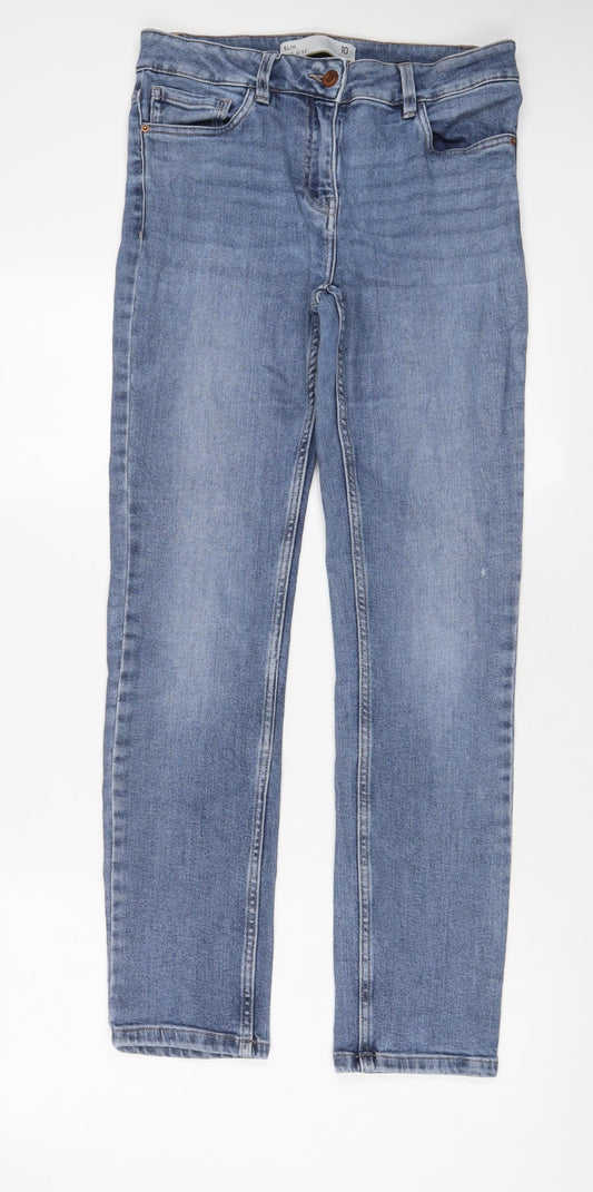 NEXT Womens Blue Cotton Straight Jeans Size 10 L30 in Slim Zip