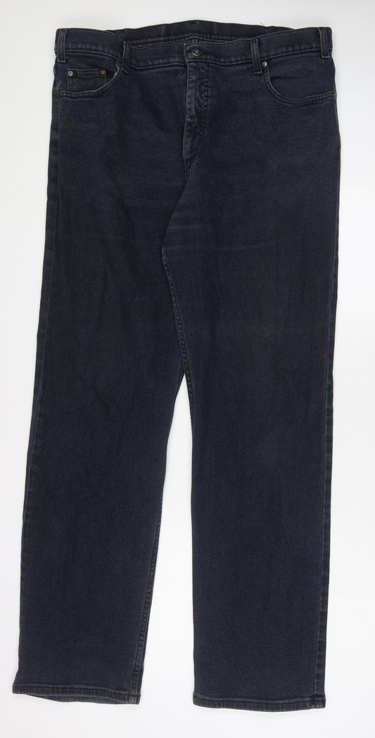 Blue Harbour Mens Blue Cotton Straight Jeans Size 40 in L33 in Regular Zip - Long Leg