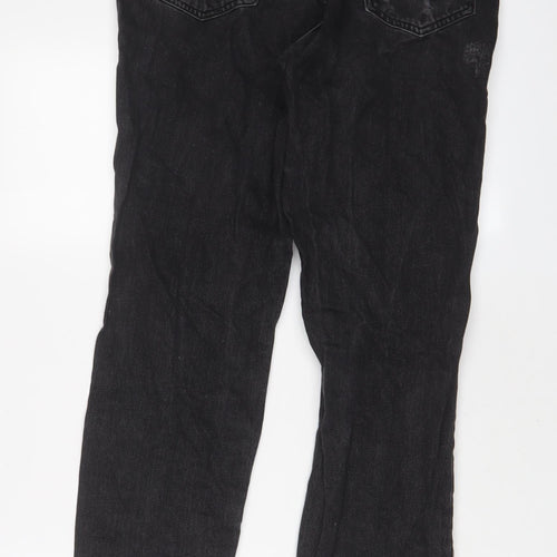 River Island Womens Black Cotton Straight Jeans Size 12 L28 in Regular Zip - Embroidered