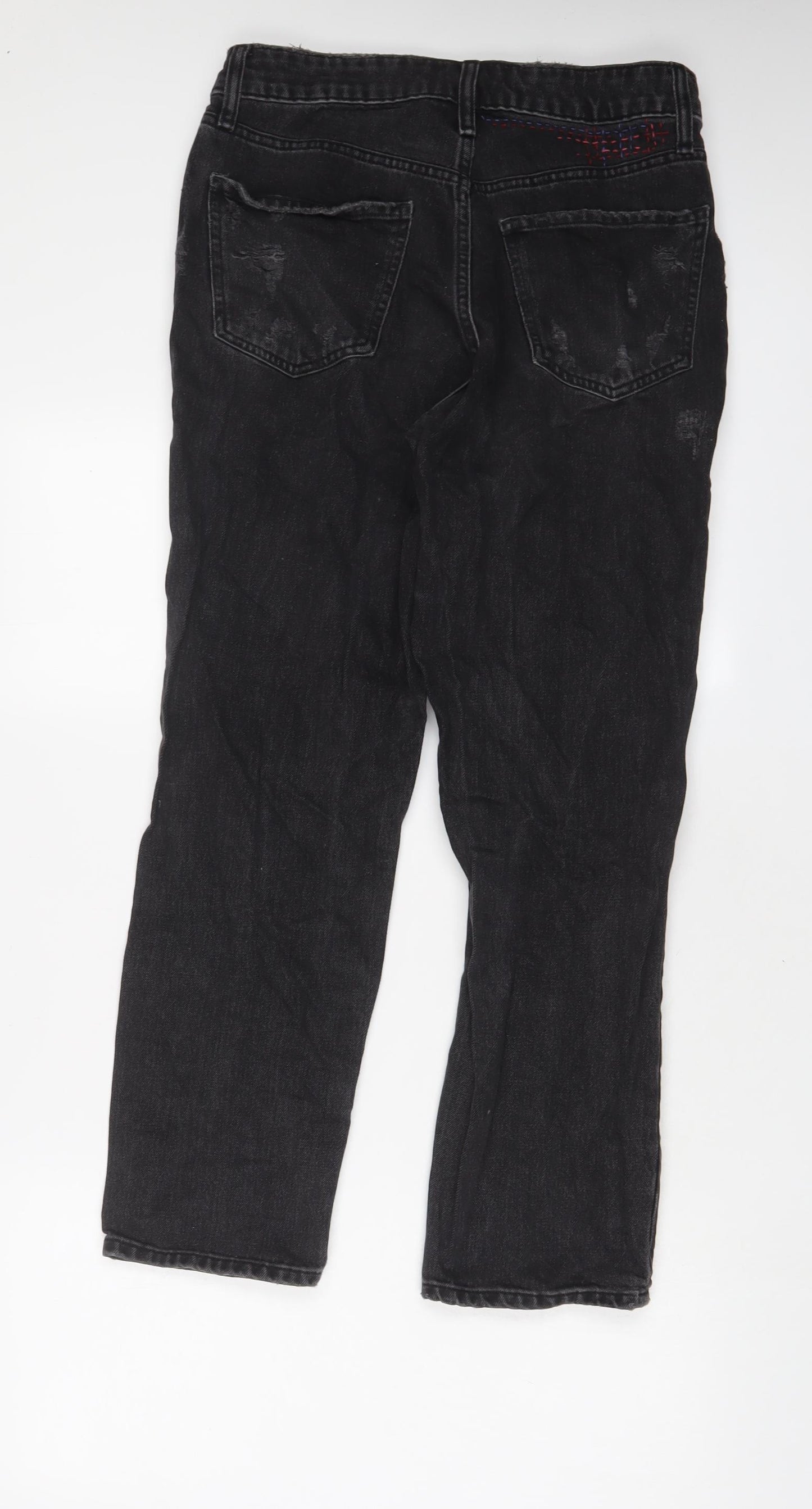 River Island Womens Black Cotton Straight Jeans Size 12 L28 in Regular Zip - Embroidered