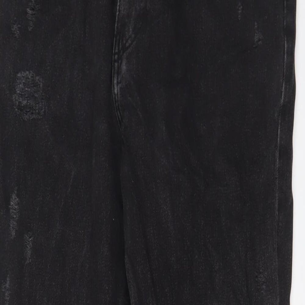 River Island Womens Black Cotton Straight Jeans Size 12 L28 in Regular Zip - Embroidered