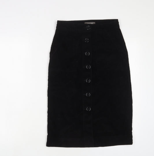 Denim & Co. Womens Black Cotton A-Line Skirt Size 8 Button