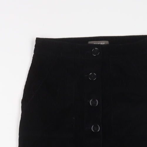 Denim & Co. Womens Black Cotton A-Line Skirt Size 8 Button